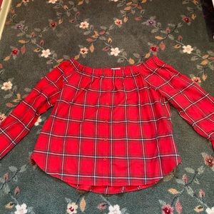 Honey Belle flannel off the shoulder top